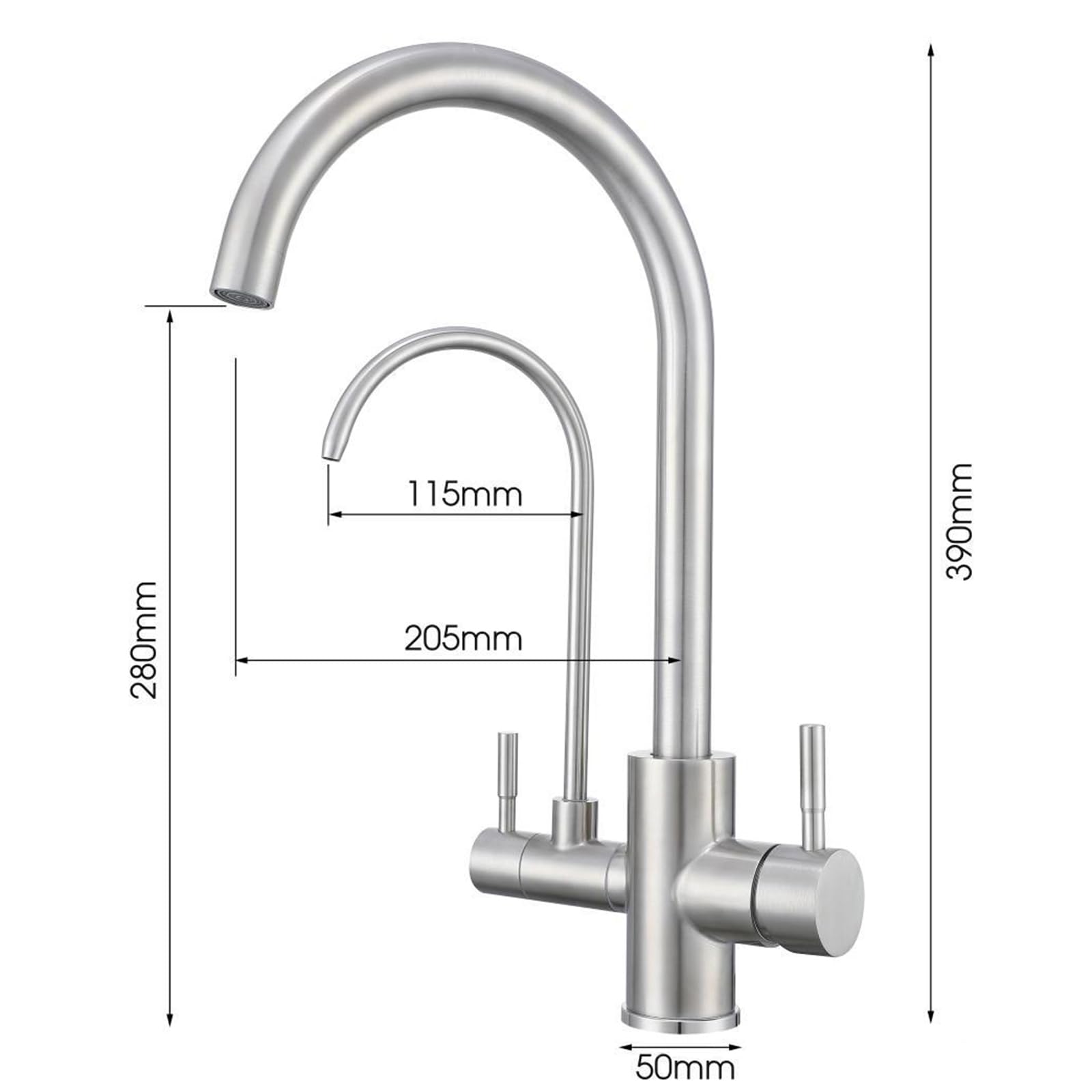 XJTNLB Rubinetto Cucina 3 Vie Osmosi Spazzolata con Doppia Leva Rubinetto per Depuratore Acqua Sus 304