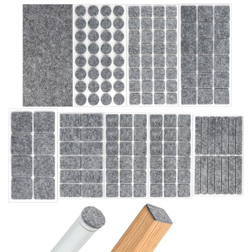 Arvoni Patins pour Meubles 153 Pièces, 3mm D'épaisseur Patin Feutre Autocollant, Gris Patins en Feutre, Rond et Carré Patin Chaise Feutre, Feutrine Autocollante Meuble Convient aux Meubles