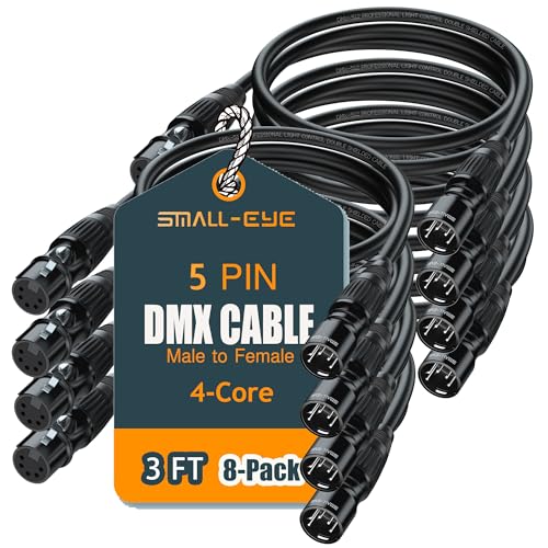 SMALL-EYE 5 Pin DMX Cables 3 ft 8-Pack, 4-Core Male to Female