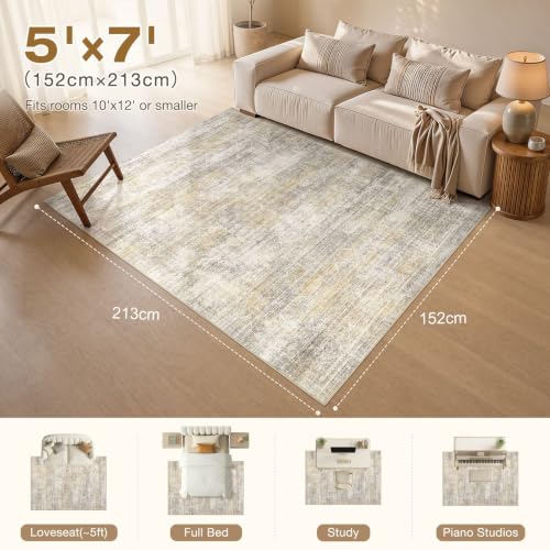 Image of cotiled Boho 5x7 Area Rugs for Living Room: Soft Moroccan Washable Rug