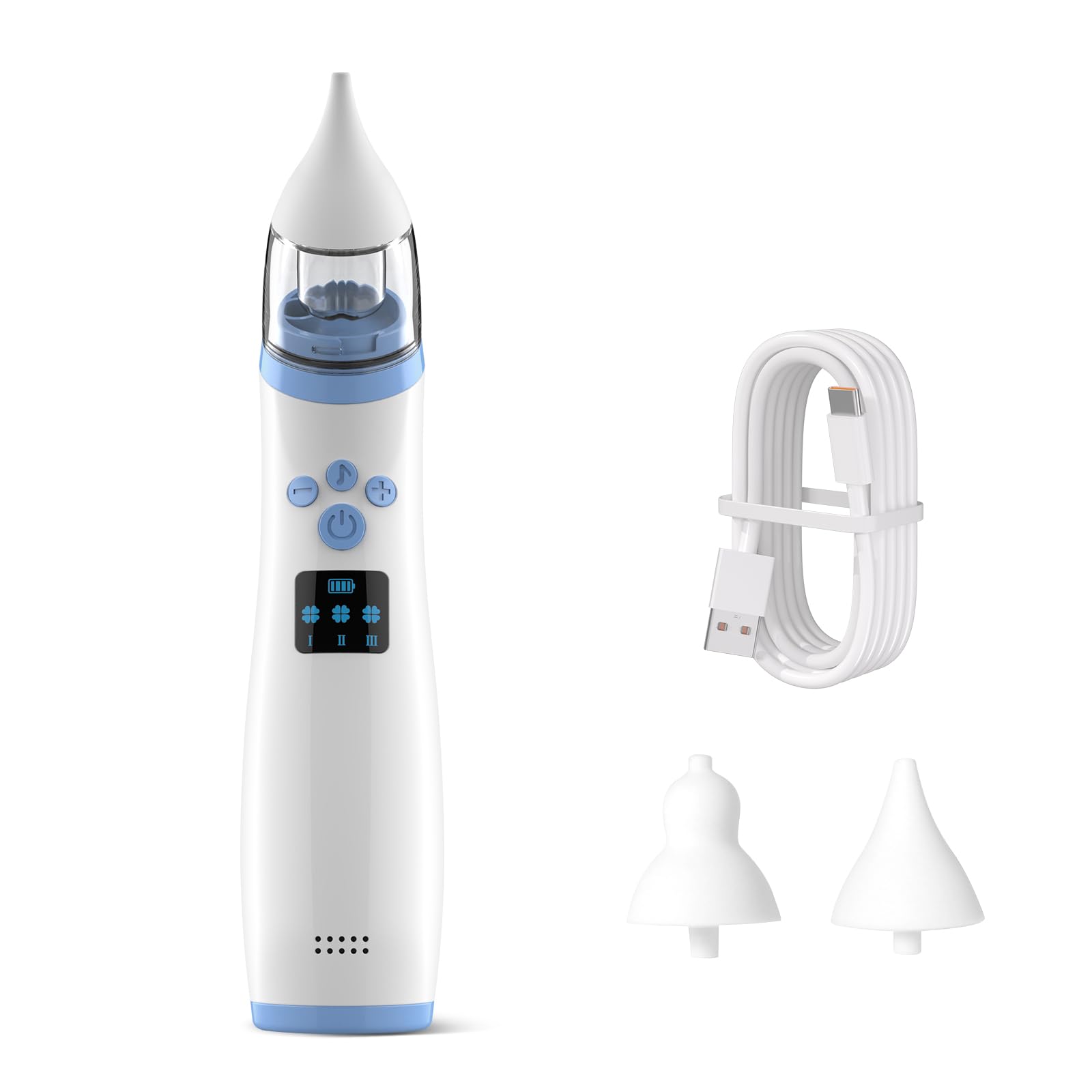 Aspirador Nasal Eléctrico para Bebé, Recargable Succionador Nasal, Limpieza Nasal Bebe con 3 Niveles de Succión y 2 Boquillas, Luz Colorida y Música para Recién Nacidos y Niños Pequeños