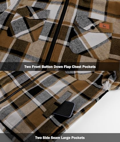 Image of V VALANCH Men's Flannel Shirt Jacket with Hood Fleece Lined Plaid Jacket Zip Up Winter Warm Coat