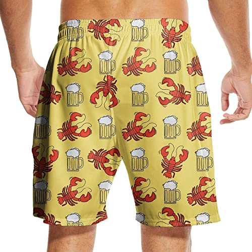 Men's Swim Trunks Beer and Crawfish Quick Dry Beach Short Swimwear Bathing Suits White2