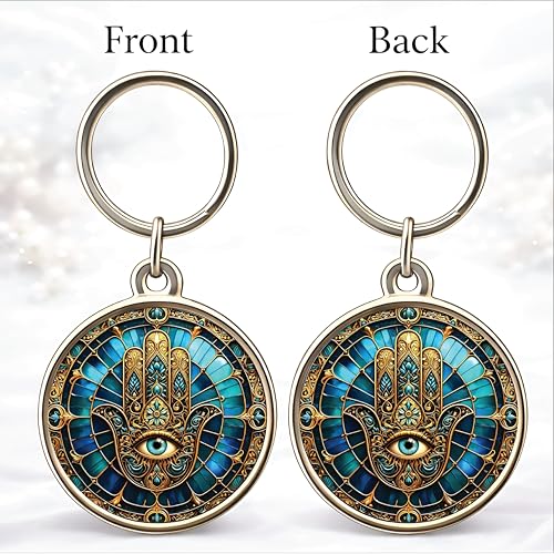 Image of MG | Protective Evil Eye /Spiritual Symbols /Om /Motivational Keychains | Double-Sided Metal Key Ring | Good Luck and devine Charm for Car, Bike, Home & Office