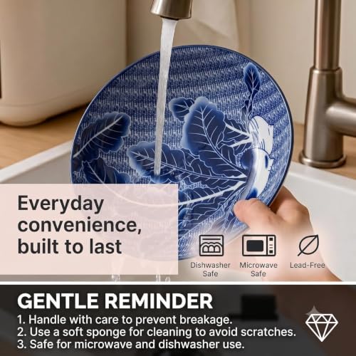 Image of Ceramic Dinner Plates, Blue Floral Printed Plates, Premium Ceramic Tableware, Microwave & Dishwasher Safe, Elegant Serving Plates for Home, Kitchen & Dining(Botanical Leaf Pattern, Pack of 2)