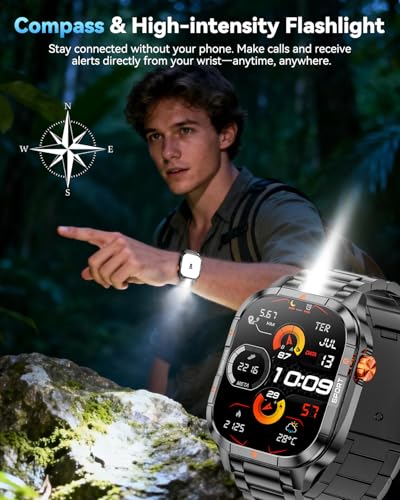 Image of Smart Watches for Men, 2.01''HD Military Smart Watch with 1000mAh Battery /Flashlight,Answer /Make Calls Smart Watch for Android and iPhone with SpO2 /Heart Rate /Sleep /100+ Sport Modes