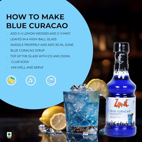 Image of Zone Blue Curacao Syrup 300ml | Tropical Citrus Flavour for Mocktails, Cocktails, Lemonades & Sodas | Bar Syrup, Alcohol Free, More Servings | Premium Cafe Style Taste for HoReCa & Home Use | 12+ Flavours