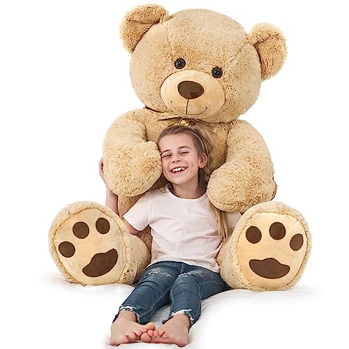 Tezituor 5 Feet Giant Teddy Bear Stuffed Animals - Life Size Large Plush Teddy Bear With Footprints - Fluffy Hug Big Plush Teddy Bear Valentines Day Gift For Girlfriend Kids, Brown #TOP4
