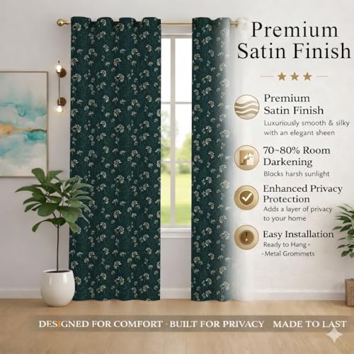 Image of STITCHNEST 'Florea Series' Premium Satin Room Darkening Curtains 7 Feet Long Set of 1 | Door Curtain 7 x 4 Feet | Blocks 70-80% Light | Ideal for Bedroom, Living Room & Home Decor