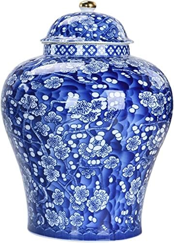 Ceramic Jars,Tea Jar,Chinese Style Storage Jars,Plum Blossom Ginger Jar with Lid Centerpiece Table Decoration Blue and White Porcelain Decorative Jars Ceramic Bud Vase Temple Jar for Home Décor,L