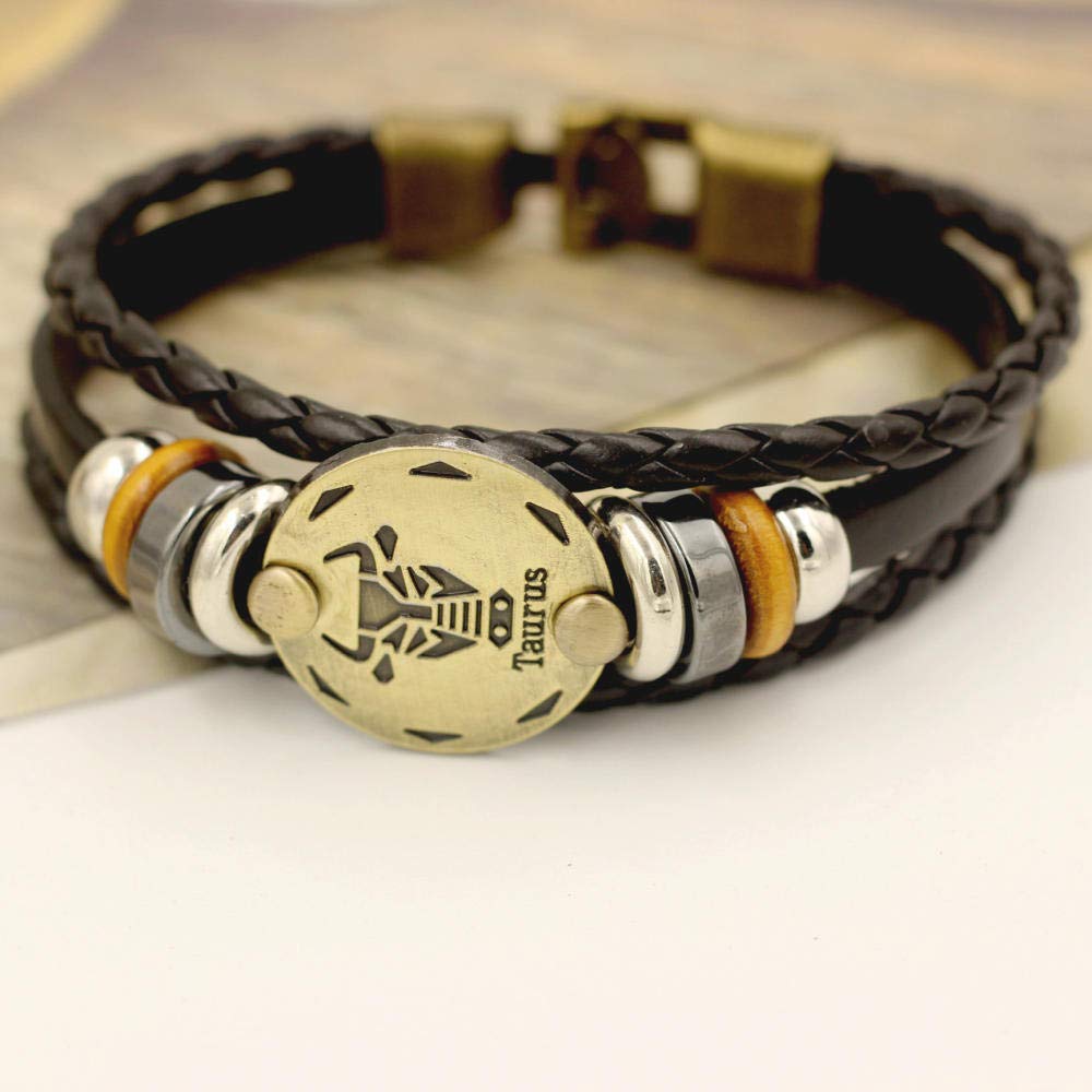 Lederarmband für Frauen, mehrschichtiges Vintage Lederarmband Brown Student Paar 12sitzes Taurus Lederarmband Geburtstagsgeschenk 12 Sternhalter Lederarmband Personalisierte Kleidung Accessoires J.