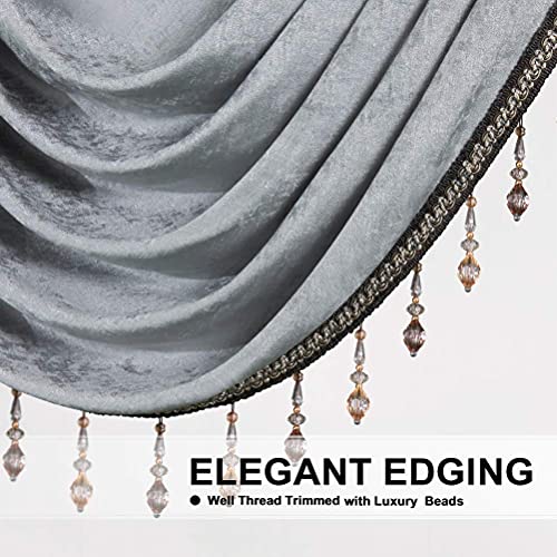 Elkca Thick Chenille Window Curtains Valance For Living Room, Silver Grey Valance With Beads For Bedroom,Rod Pocket (W79Inch,1 Panel) #TOP2