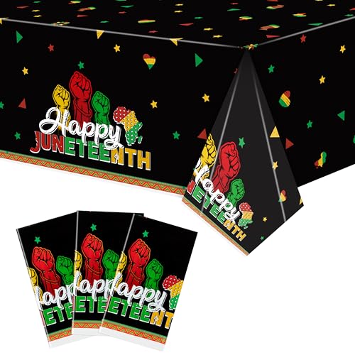 CFuguier Happy Juneteenth Table Covers - 3 Pack 51 x 86 inch American June 19th Freedom Day Plastic Rectangle Tablecloth Table Cover Disposable Happy Emancipation Day Picnic Party Decoration Supplies
