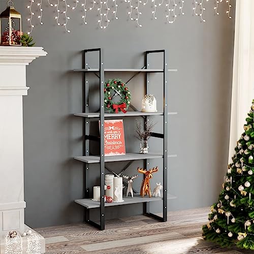 QZZCED Estantería de 4 compartimentos gris hormigón estantería decorativa versátil para libros para salón, 80 x 30 x 140 cm, material de madera