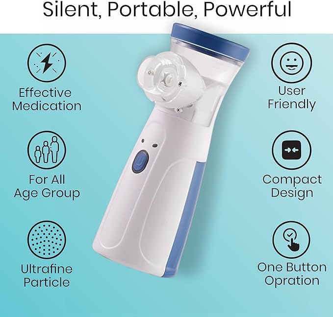 Image of Portable Mesh Nebulizer for Adults & Kids [USB & Battery Operated] | Handheld Inhalation Machine | Ultra-Fine Mist Nebulization | Low Noise Device for Home & Travel Use
