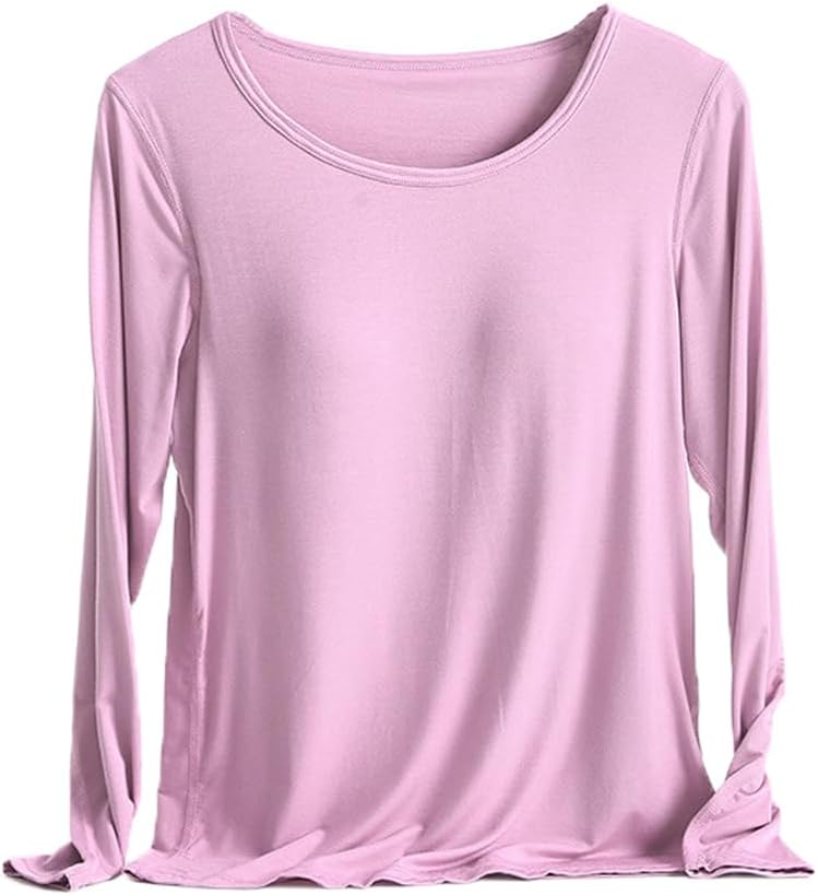 Women 's Modal T Shirt Bra Long Sleeve Pajama Yoga Top Padded Casual Top Tee