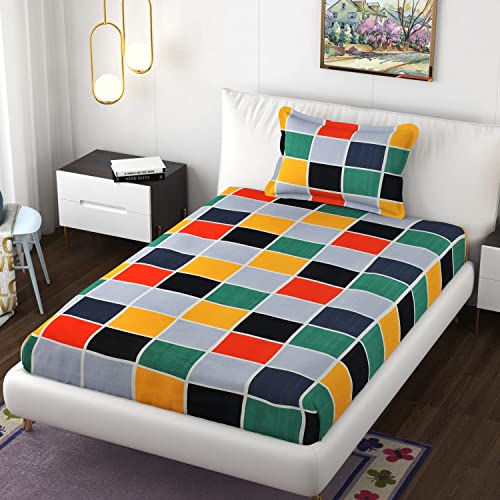Image of Prime Collection 230 TC Cotton-Blend Fabric Single Bedsheet with 1 Pillow Covers - Single Bedsheet for Single Bed (Multicolor)