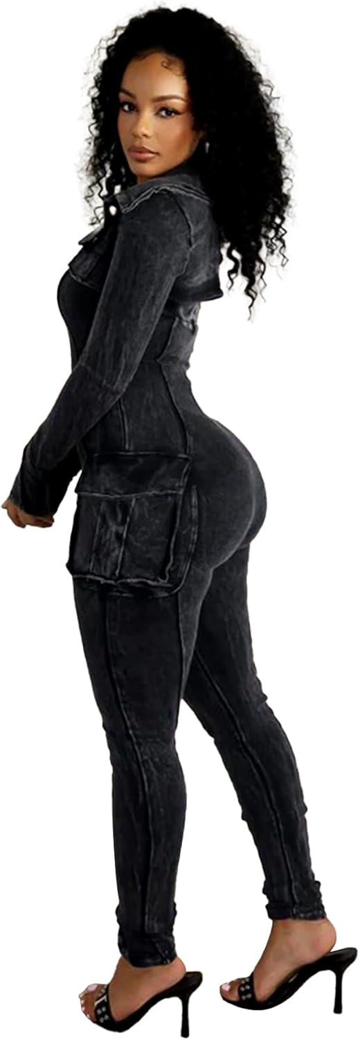 Women's Jumpsuits Casual Romper Pants Sexy Long Sleeve V Neck Top Bodycon Pant Two Piece Outfits Set - Image 2