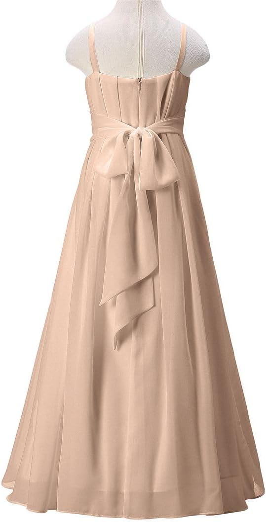 Flower Girls Dresses Junior Bridesmaids Camisole Girls Elegant Ruffle Chiffon Ankle Length