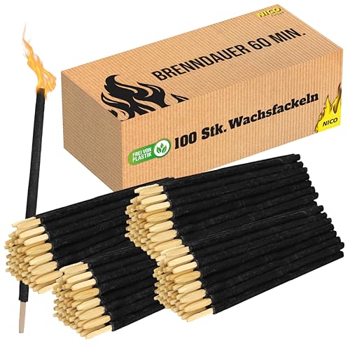 Nico Feuerwerk® 100 Stück Wachsfackeln, Brenndauer 60 Min. I...