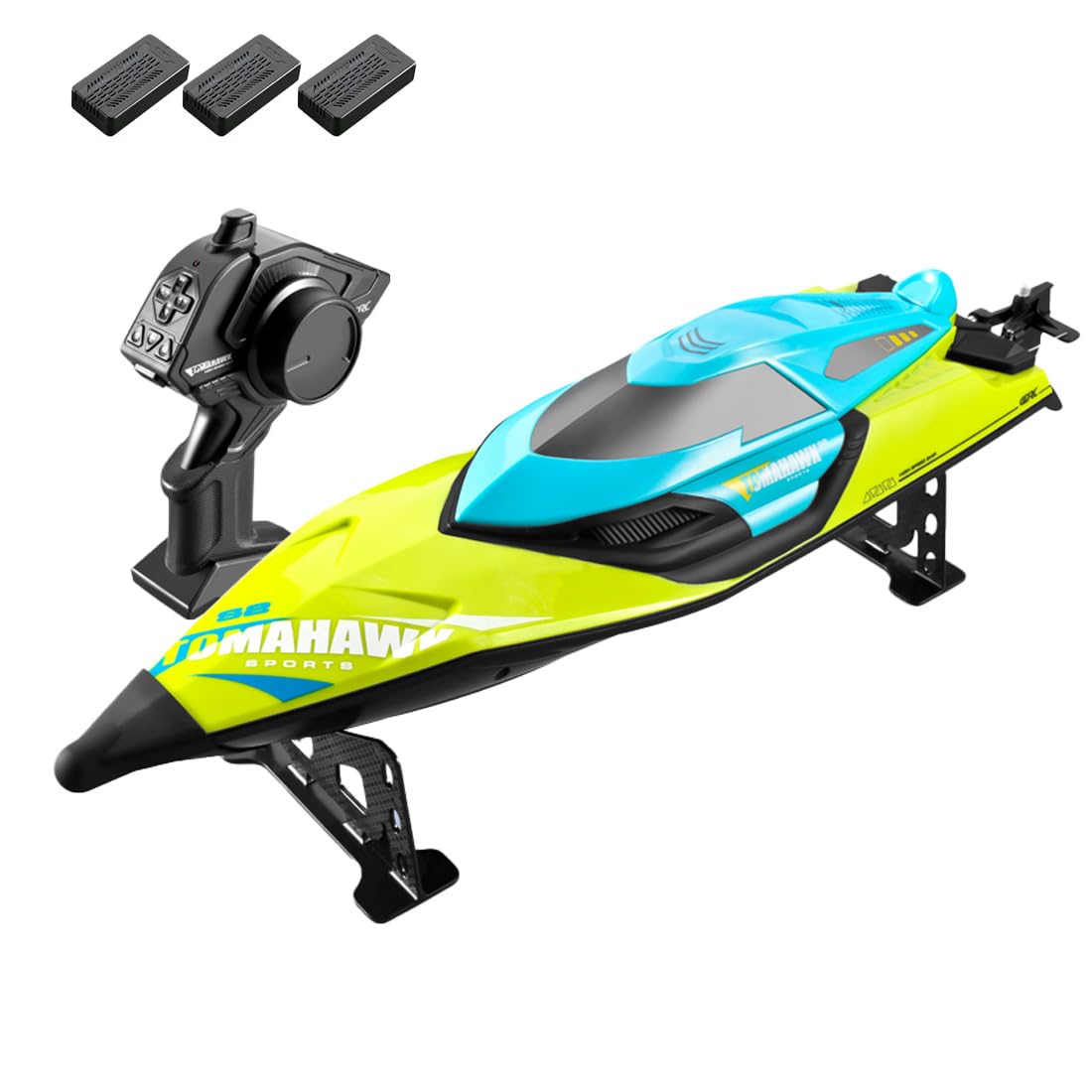 NULA High-Speed RC Boat For Lake, River & Open Water Racing, 70KM/H Remote Control Watercraft With Proportional Throttle, Self-Righting System, Water-Cooled Motor -Green/3 Battery