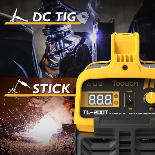 Image of TOOLIOM 200A TIG Welder High Frequency TIG 110V /220V Dual Voltage TIG /Stick /Arc 2 in 1 IGBT Digital Inverter Welder TIG Welding Machine | TIG & Stick Welding, HF Non-Contact TIG Start, design for shop or field work, Built-In Protection Functions