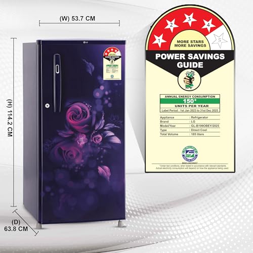 Image of LG 185 L, 4 Star, Smart Inverter, Direct-Cool Single Door Refrigerator (GL-B199OBEY, Blue Euphoria, Smart Connect & Fast Ice Making)