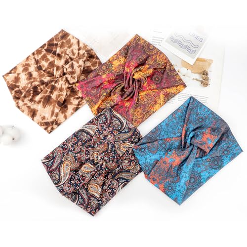 Image of DRESHOW 6 Pack Extra Wide Headbands for Women Large Turban Headband Boho Head Wrap Elastic Hairbands Hair Twisted Knot Hair Accessories