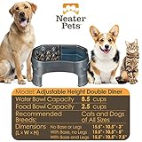 Neater Pet Brands – Neater Raised Slow Feeder Dog Bowl – Elevated and Adjustable Food Height - (Double Diner, Gunmetal)
