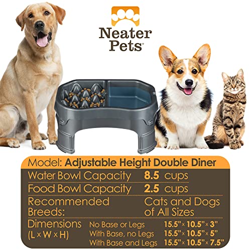 Neater Pet Brands – Neater Raised Slow Feeder Dog Bowl – Elevated and Adjustable Food Height - (Double Diner, Gunmetal) by Neater Pet Brands - Image 2