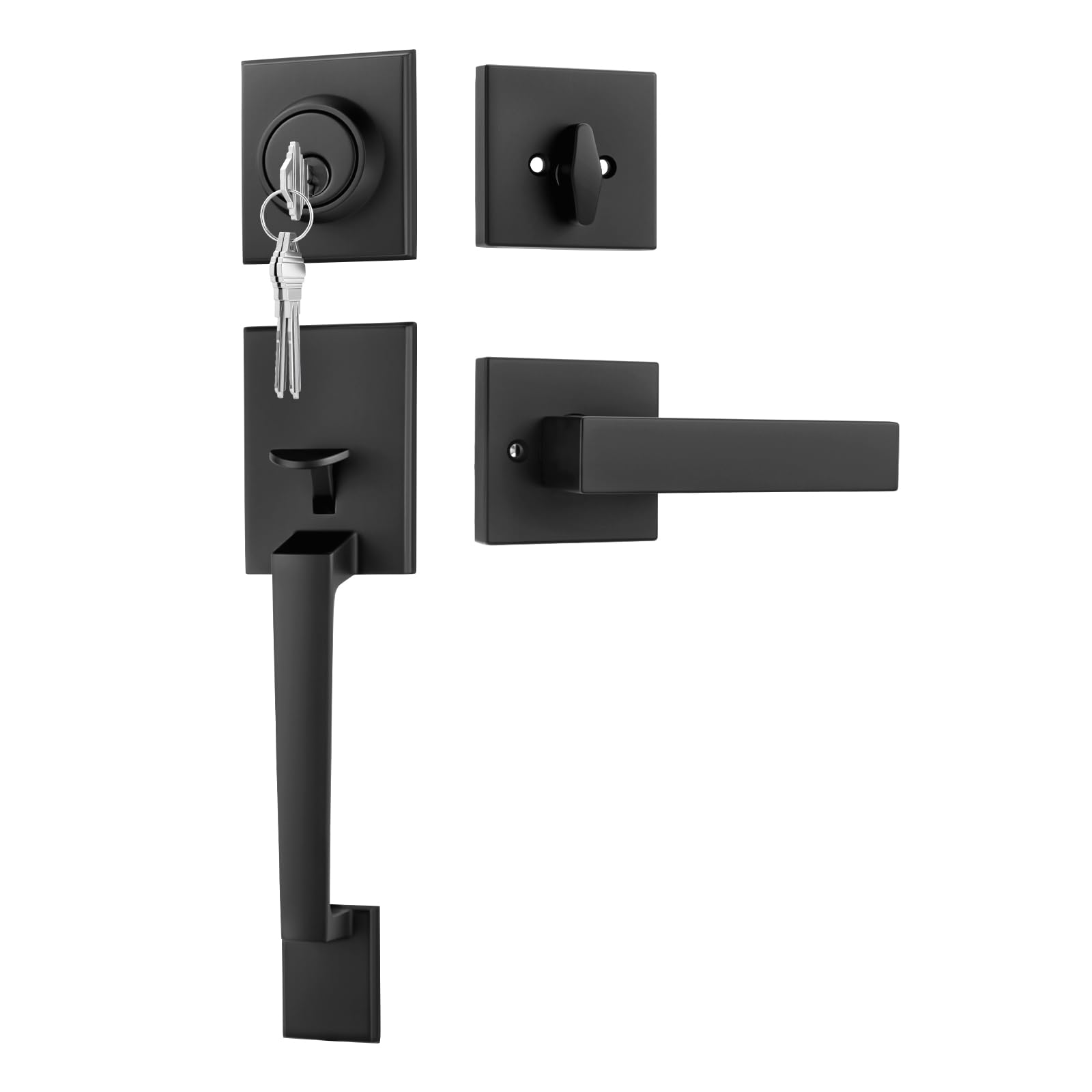 Goldenwarm Front Door Handle and Deadbolt Set, Black Front Door Lock Set with Reversible Handle Lever, Modern Front Door Hardware, Single Cylinder Front Door Entry Lock, Front Door Handles and Locks