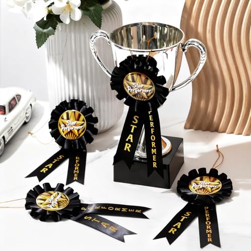 12 Pcs Award Ribbons, Star Performer Rosette Prize Medals with Strings＆paperboard for Team Recognition, Honorable Mention Winner Victory Participation Prize for Sports, School Competitions & Events - Thumbnail 2