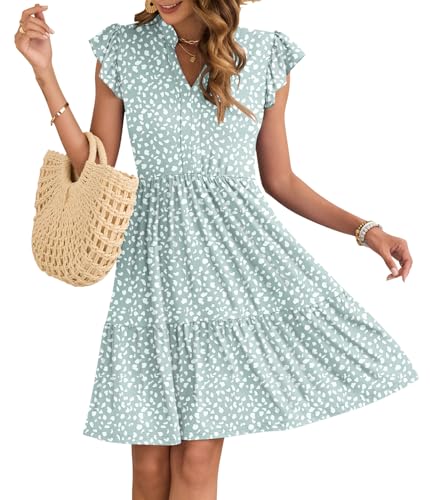 AUSELILY Women's Summer Dresses V Neck Empire Waist Ruffled Sleeve