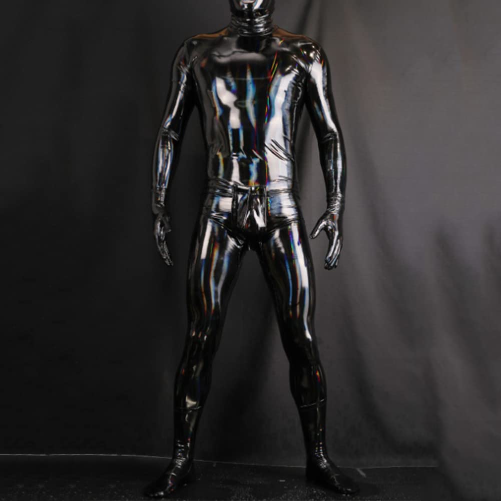 Sexy Uomo Latex Wet Look Catsuit Pelle Verniciata Bundle Installa Tutto Compreso