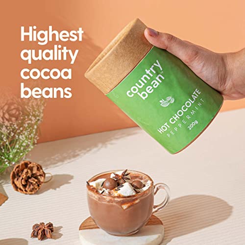 Image of Country Bean Peppermint Hot Chocolate, 200G, 60% Less Sugar, Enjoy Hot Or Cold, Vegetarian