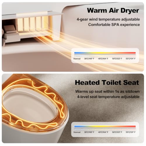 Inodoro inteligente con bidé y tanque, apertura y descarga automática activada por pie, desodorizador, secador de aire caliente, asiento calefaccionado, compatible ADA para baño miniatura 6