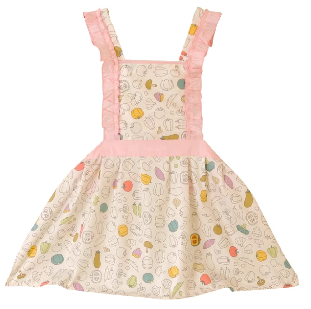 CRB Fashion Kids Cooking Baking Apron | Toddler, Little Girls, Cute Kitchen Chef Aprons (2 to 5 Years Old, Peach Pink)