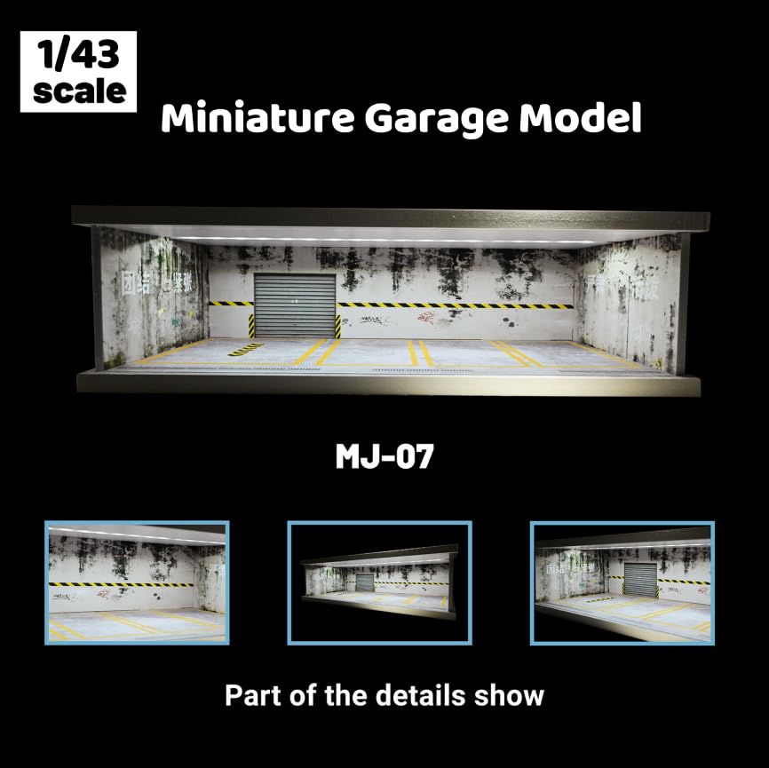 NUEIOVRW 1/43 Diorama Garage Model, LED Lighting Diecast Model Car Display Case, Parking Lot Scene Display Storage - Image 3