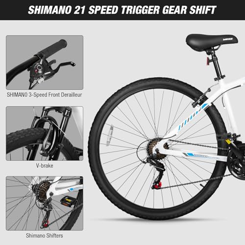 WEIZE Hardtail Mountain Bike, 29 Inch Wheels Outdoor Cycling Bike, 21-Speed Trigger Shifter, Aluminum Frame for Men and Women, Comfort Saddle, MTB Bicycle with Suspension Fork
