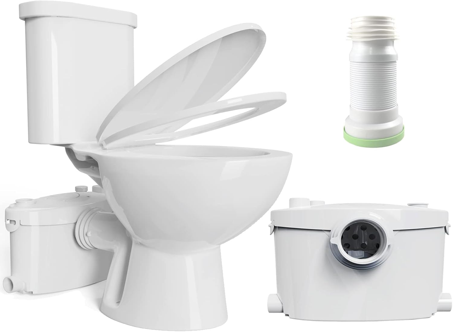 Simple Project Macerating Toilet of Upflush Toilet For Basement Toilet System, 600w Maerator Pump with 4 Water Inltes, with Toilet Bowl, Water Tank, Toilet Seat, Extension Pipe