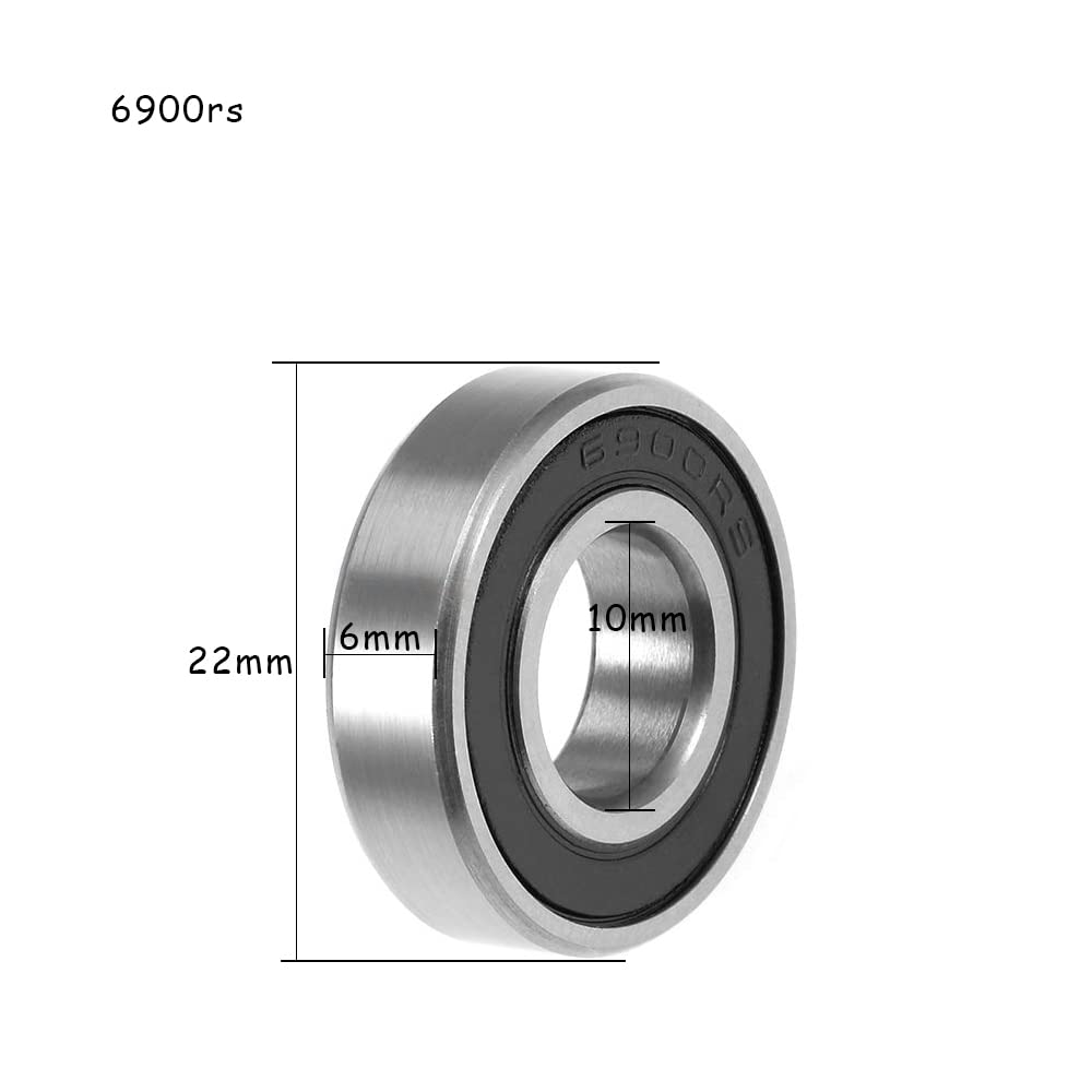 6900-2RS Ball Bearings 10x22x6 mm Rubber Seal Deep Groove Double Shielded for Skateboarding Inline Skates