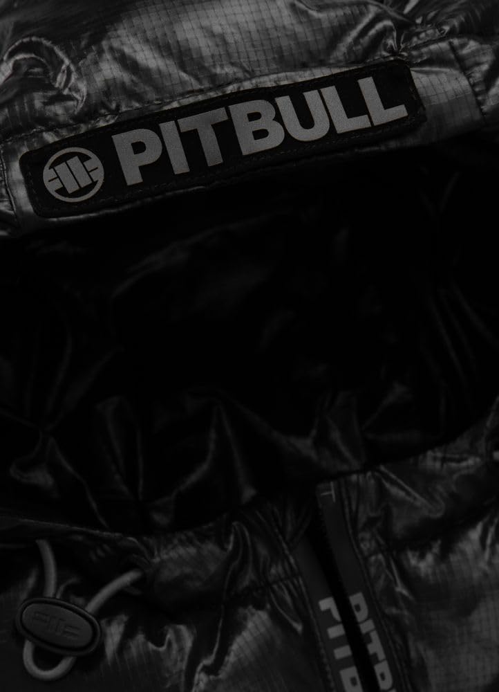 Pitbull Męska kurtka zimowa z kapturem, męska kurtka pikowana Pepperwood, błyszcząca tkanina nylonowa, rip-stop, wygodna kurtka pikowana