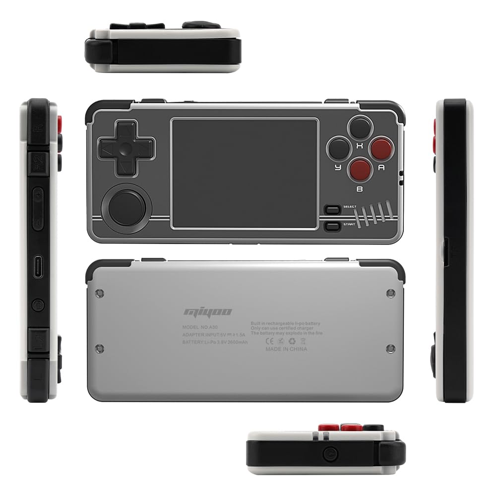 Miyoo A30 Handheld Game Console 2.8 inch Screen, Retro Video Games Consoles Portable Rechargeable Hand Held Classic System 64GB with Case (Pale Gray)