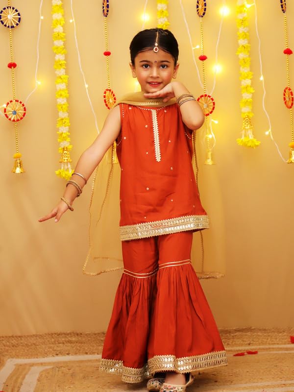 Image of LITTLE GINNIE Girls Kurta Sharara Set | Traditional Ethnic Wear for Kids