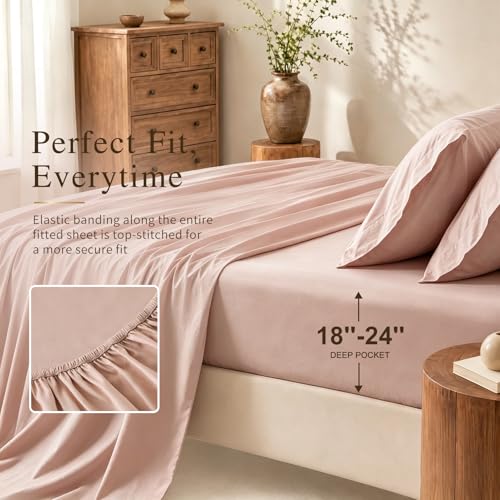 Image of MEISHANG 1000TC Egyptian Cotton Sheets King, 18-24 inch Extra Deep Pocket | 1000TC Egyptian Cotton Sheets, Sateen Weave, Ultra Soft & Breathable, OEKO-TEX Certified