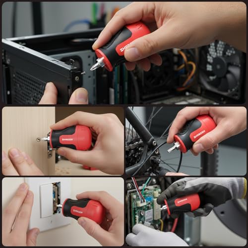 Image of SHARDEN 8 in 1 Stubby Multi Screwdriver with 6 CRV Bits Phillips, Slotted, Torx, Small Short Screwdriver with Magnetic Tip Portable All in One Repair Tool Kit for Home DIY Tables, Doors, Chairs