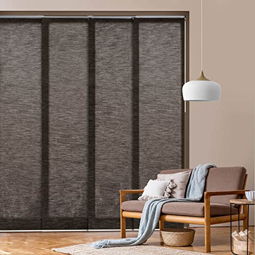 Godear Design Deluxe Adjustable Sliding Panel Track Blind 45.8"- 86" W X 96" H, Extendable 4-Rail Track For Patio Door And Room Divider, See-Through Trimmable Jute Fabric, Semi-Privacy, Pu'er Tea #TOP25