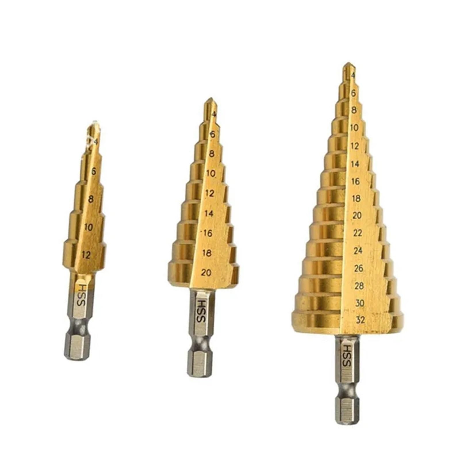 broca escalonada broca escalonada en espiral, Juego de brocas escalonadas de 3 piezas 3 12 mm 4 12 mm 4 20 mm 4 32 mm HSS