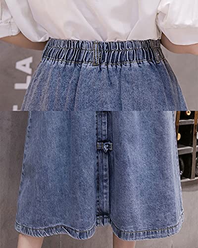ebossy Women's High Waist Stretchy Denim Button Front Jean Midi Skirt with Pocket4