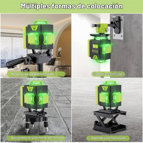 Miniatura 6 de Nivel Laser Autonivelante 360 Grados, Nivel Láser Verde 16 Líneas, 2 X 360 Horizontal Y 2 X 360 Verticales, 2 X Batería, Montaje En Pared, Control Remoto, Base Magnética, Soporte Giratorio